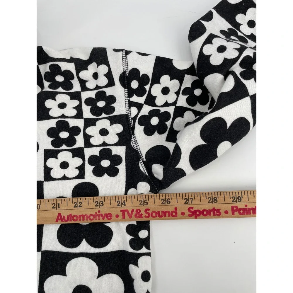 Cropped Hoodie Women Large Black White Retro Floral Check Indie Streetwear Y2K - Picture 6 of 8